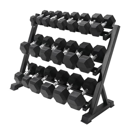 RitFit Rubber Hex Dumbbell Set with Storage Weight Rack - style: 650 LBS (10-55LB)