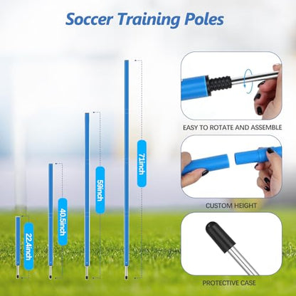 Soccer Agility Training Poles Equipment |Adjustable Soccer Equipment for Training Includes 6 Flexible Agility Poles - color: Multicolour