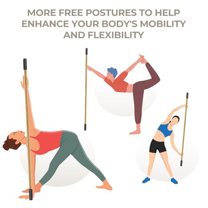 Yoga Stick for Home and Gym, Bamboo Yoga Exercise Stick for Full Range of Motion Including Stretching, Exercise, Physical Therapy and More, Perfect Posture Stick, Stretch Stick