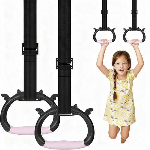New Professional Gymnastic Rings,Both for Adults and Kids,Support 550 LBS,Home Fitness Equipment,Indoor and Outdoor Pull-up Bar for Stretching and Height Increase,with Adjustable Straps - color: Pink