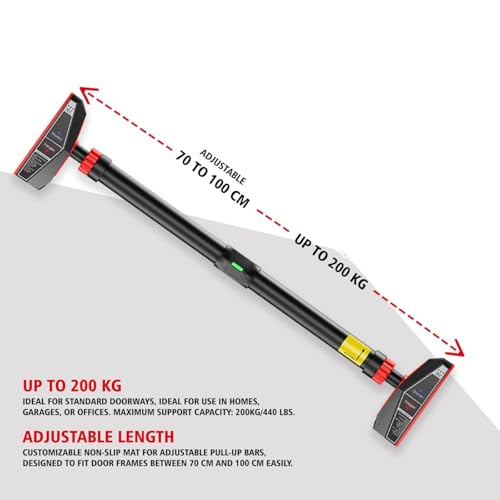 Pull-Master Pull Up Bar For Home, No Screws Chin Up Bar With Locking Mechanism Max Load 200Kg Adjustable (70 to 100 CM)