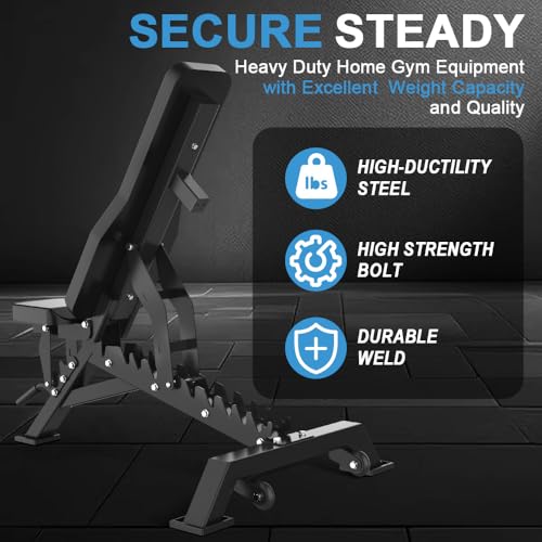 Strength Weight Bench 32 Adjustable Positions Training Benches - Heavy Duty Home Gym Equipment with 1300 LBS Weight Capacity Durable Steel Construction Incline Decline Bench for Full Body Workout - color: Black