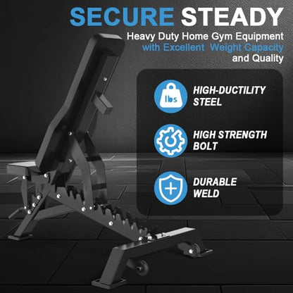 Strength Weight Bench 32 Adjustable Positions Training Benches - Heavy Duty Home Gym Equipment with 1300 LBS Weight Capacity Durable Steel Construction Incline Decline Bench for Full Body Workout - color: Black