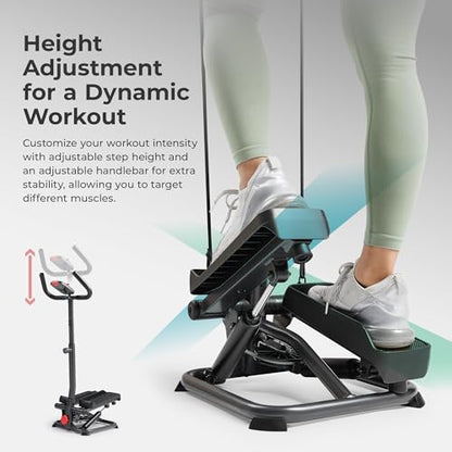 Sunny Health & Fitness Total Body 2-in-1 Smart Stepper Machine for Home with Handlebar and Resistance Bands