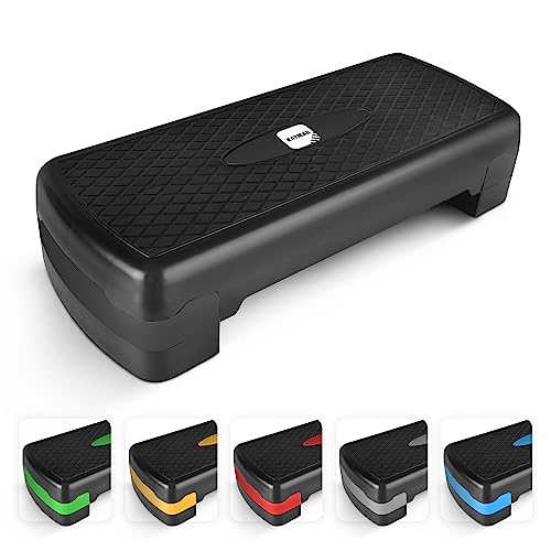Exercise Steps – Fitness Stepper for Home & Gym, Suited for Aerobics, Cardio, Weights, Yoga, DVD Workout – Adjustable 2 Step Level Heights (10,15 cm) – Perfect Equipment Accessory Set