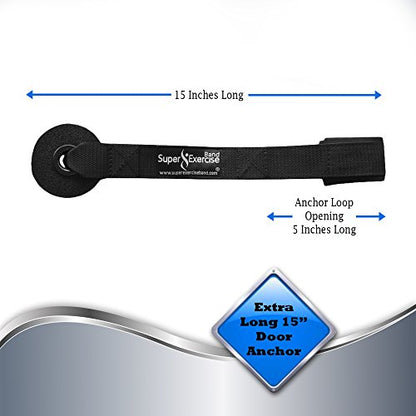USA Heavy Duty 15" Long Door Anchor Attachment. Thick Anchor Wheel to Protect Door and Neoprene Padded Loop to Protect Resistance Bands. Plus an Exclusive iPhone App and E-Book.