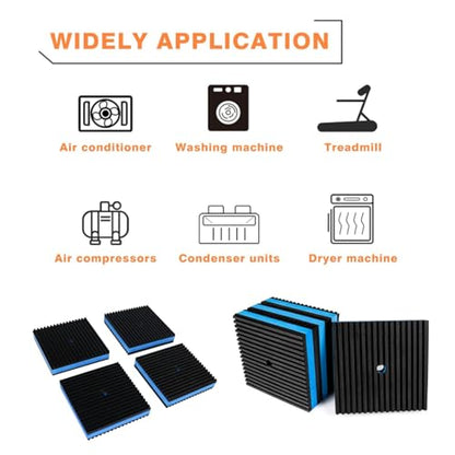 4 Pack for Washing Machine 4"x4", 7/8" T EVA Anti Vibration Pads Mechanical Damping Vibrating Sound Isolation Pad Rubber Isolator Mat for Compressor, Air Conditioner, Washer, Dryer, Treadmill
