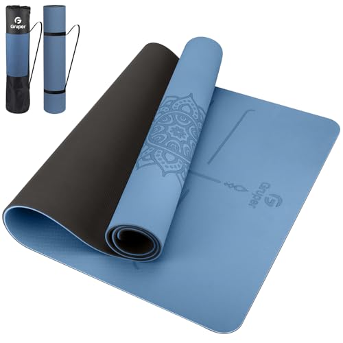 Gruper Yoga Mat Non Slip TPE Extra Wide Yoga Mat with Alignment Mark, 72"L x 32"W x 0.32"/0.24"Th (183cm x 80cm x 8mm/6mm), Anti-Tear Exercise Mat with Carrying Strap and Bag, Workout Mats for Yoga, Pilates