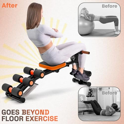 Weight Bench, 41.34" Metal Adjustable Foldable Ab Workout Bench, Multi Gear Adjustment, Resistance Bands & Leg Developer, Comfortable Padding, for Home Gym/Office/Small Space Full Body Strength Training