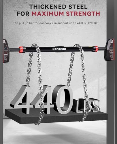 HAPBEAR Pull Up Bar for Doorway, Strength Training Chin up Bar Without Screws, Adjustable Width Locking Mechanism Pullup Bar with Non-Slip, Doorway Pull Up Bar for Home Gym Upper Body Workout