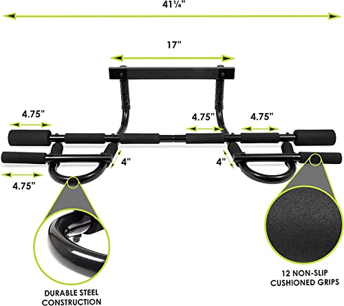 ProsourceFit Premium Stackable Latex Resistance Band Set with Comfort Grip Handles, Door Anchor, & Multi-Grip Lite Doorway Pull-Up Bar, 24"-32", Home Fitness for Strength Training & Full Body Workou