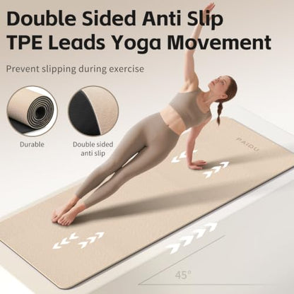 PAIDU Yoga Mat 8mm TPE Non‑Slip Fitness Mat with Strap for Home Workouts - color: Beige&Black
