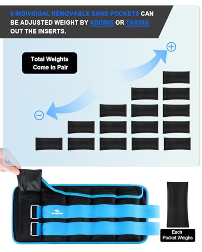 Fragraim Adjustable Ankle Weights 1-3/4/5/6/8/10/12/15/20 LBS Pair with Removable Weight for Jogging, Gymnastics, Aerobics, Physical Therapy - color: sky blue - double buckle, style: 10 lbs each( 20 lbs pair)