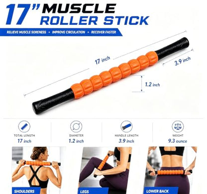 Muscle Roller Stick - A Full-Body Massage Roller that Can Relieve Muscle Soreness, Cramps and Tension After Exercise. It is a Handheld Physical Therapy and Recovery Tool（Black and Orange） - color: Orange