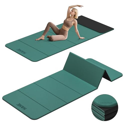 HAHE 7-Fold Design Extra Thick Yoga Mat 72"L x 24"W x 0.47",TPE Fitness Exercise Mats, Non-Slip Foldable Yoga Mat, High Density, Portable for Men & Women, Yoga, Pilates, Home Gym - color: Dark Green & Black