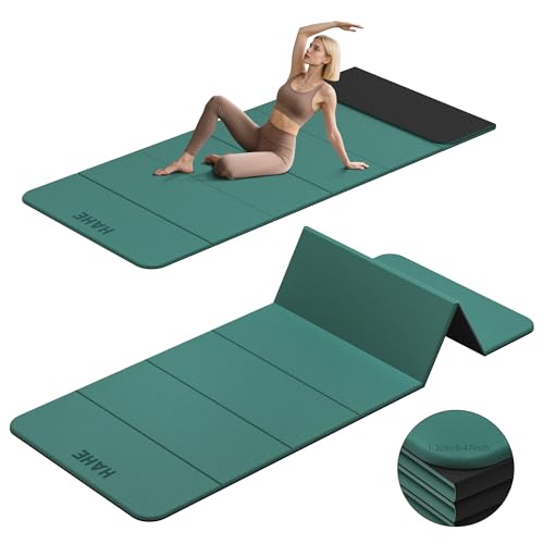 HAHE 7-Fold Design Extra Thick Yoga Mat 72"L x 24"W x 0.47",TPE Fitness Exercise Mats, Non-Slip Foldable Yoga Mat, High Density, Portable for Men & Women, Yoga, Pilates, Home Gym - color: Dark Green & Black