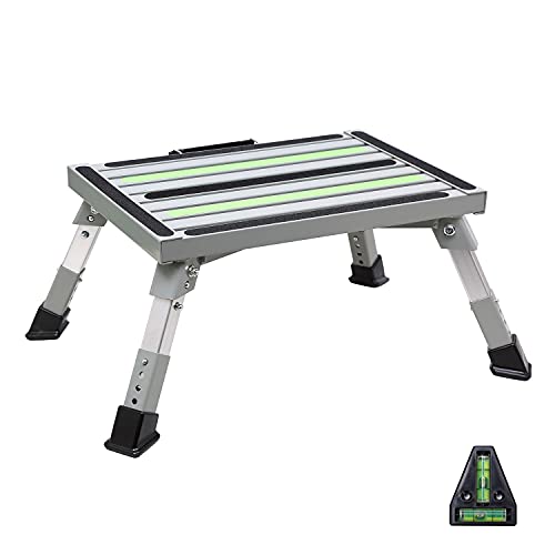 Homeon Wheels Adjustable Aluminum RV Step Stool, Folding Non-Slip Platform,Gray - color: Gray Luminous