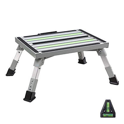 Homeon Wheels Adjustable Aluminum RV Step Stool, Folding Non-Slip Platform,Gray - color: Gray Luminous