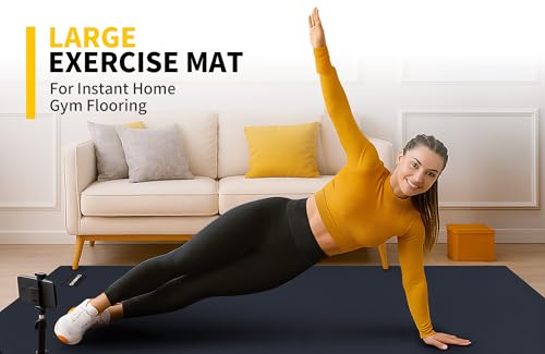 CAMBIVO Large Exercise Mat for Home Workout, 8'x6'/7'x5'/6'x4' (7 mm) Extra Thick Exercise Mat for Home Gym, Shoe-Friendly, Non-Slip Gym Mat for Jump Rope, Weights, Cardio, Fitness