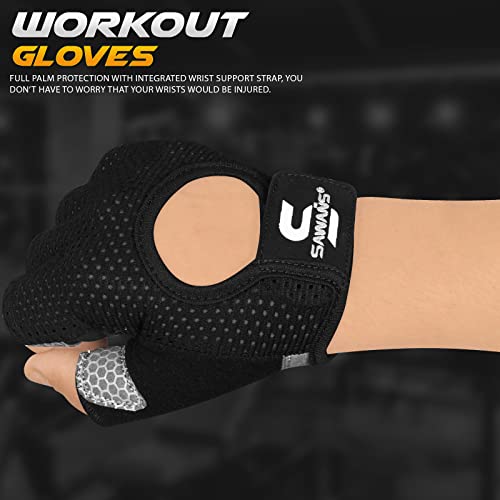 SAWANS Workout Gloves for Men and Women Weight Lifting Gloves Gym Fitness Exercise Cycling Pull ups Microfiber Lightweight Breathable Non-Slip Silicone Padded Palm Grip Protection