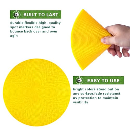 Poly Spot Markers 4inch/9 inch Non-Slip Rubber Agility Markers Flat Field Cones Floor Dots for Football, Soccer, Basketball Training Markers, School Activities, Exercise Drills, Social Distancing - style: 9inch 12Pcs(Yellow)