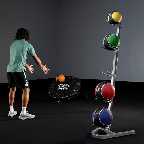 Valor Fitness Upright Exercise Ball Storage Rack - Holds 5 Medicine Balls, Slam Balls, Wall Balls or Basketballs, 250 lb Capacity, Space-Saving Stand for Home Gym Equipment Sports Equipment Organizer