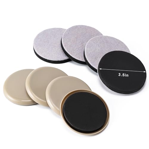 Furniture Sliders,8 Pcs with 4 Plastic & 4 Felt Sliders, 3 1/2inch，Beige - size: 3 1/2" Round-8 Pack Plastic + Felt