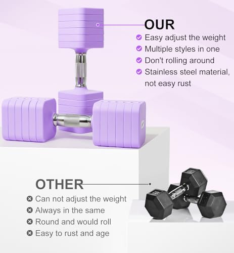 Adjustable Dumbbell Set for Women Men 7.5LB/10LB/15LB/20LB/25LB Each - color: Purple, style: 15LB Each [30 LBS Total]
