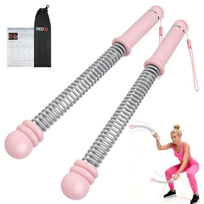 Red O Adjustable Weighted Ropeless Battle Ropes for Home Gym - Portable Cordless Steel Spring Rope with Workout Poster, HIIT & Arm Training Equipment for Men and Women