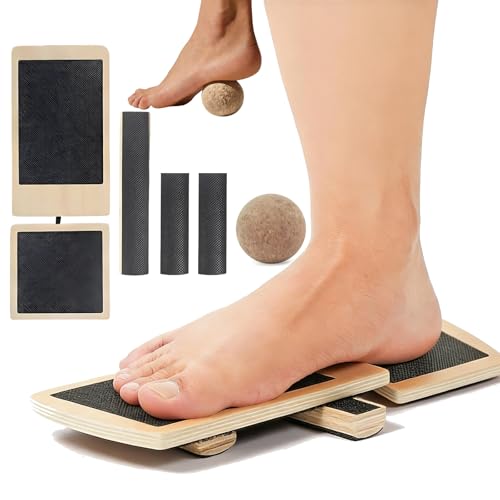 Ankle Balance Board & Foot Strengthener Kit with Massage Ball, Wood Wobble Board for Sprained Ankle Physical Therapy, Plantar Fasciitis Relief, Stability & Posture Training