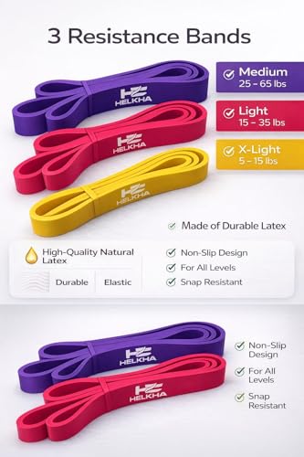 Resistance Bands Set for Women and Men, 3 Exercise Bands with X-Light, Light & Medium Resistance, Natural Latex Workout Bands for Strength Training, Stretching, Physical Therapy & Home Fitness