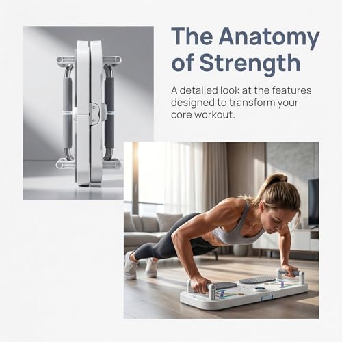 3-In-1 Multifunctional Push-Up Board & Resistance Band Trainer with Thickened Elbow Pads, Non-Slip, Pushup Handles, & Reps Time Monitoring, Portable Foldable Home Gym Fitness Equipment - color: White
