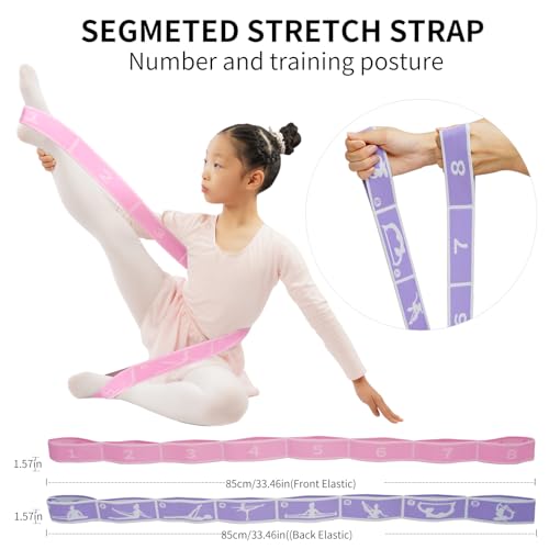 2 PCS Kids Stretching Strap - 8-Loop Adjustable Stretch Bands for Dance, Ballet, Yoga, Gymnastics Workout, Children‘s Fitness Equipment, Stretching Resistance Bands and Home Flexibility Training