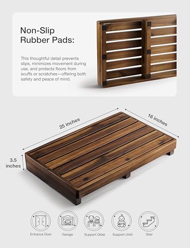 3.5" One Step Stool for Elderly, Acacia Wood High Riser Step Stool for Bed - 550 Lbs Wooden Mobility Stepping Stools for Adults, Kids/Bedside, Bathroom, Kitchen, Garden (Walnut, 3.5" Height)