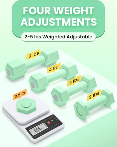 Adjustable Dumbbell Set, 4-in-1 Hand Weights, 5/6 LB Pair for Women Men - color: Green, style: 10 lbs Pair [5 lbs Each]
