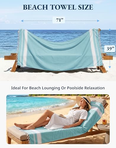 LANE LINEN Oversized Beach Towel - Beach Towels 4 Pack, Pre-Washed Pool Towel, Extra Large Beach Towel, Quick Dry & Sand Free, Lightweight Travel Towel, 39"x71" - Aqua - color: 05: Aqua, size: Pack of 4