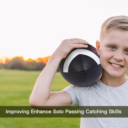 PassCatch Training Football, Peewee Size(Ages 3-9) Kids/Youth (Ages 7-13) Official Size(Ages 13+) Fatherless Bounce Back Leather Football Improving Enhance Solo Passing Catching Skills - color: Black with white circles, size: Kids&Youth Size 6 Football Ag
