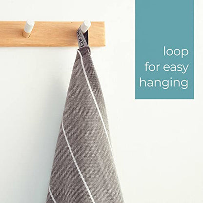 Cacala 100% Turkish Cotton Kitchen Tea Towels, Highly Absorbent Luxury Soft Quick Drying Dish Towel with Hanging Loop for Gym, Yoga, Bath, Sports, Cleaning and Kitchen (23 x 36) - color: Light Brown