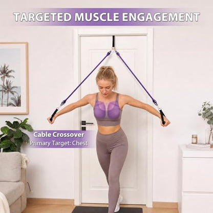 Pedal Resistance Band with Handles, Adjustable Resistance Bands Set (25-100 lbs) with Door Anchor & D-Handles, Fabric Covered Exercise Bands for Ab Workout, Legs, and Arm Training