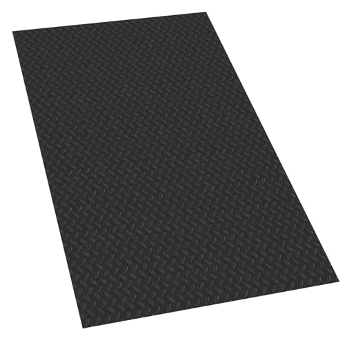 4 x 6 FT Garage Floor Mat, 1.5mm Thick Diamond Plate PVC Garage Flooring, Waterproof Trailer Mat Floor Protection for Home, Gym, Garage, and Vehicles - Black