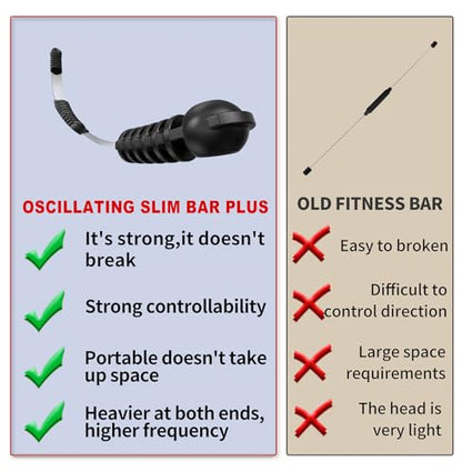 OSCILLATING SLIM Fitness Bar for Workout,Elastic Exercise Bar, Vibration Weight Stick,Body Physical Therapy,Core Strength Training,Arm Shoulder Stretch At Home Gym.