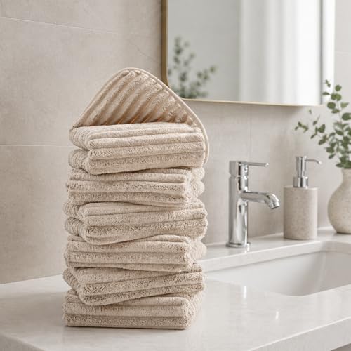 6 Pack Soft Microfiber Hand Towels for Bathroom, 16"x30", Beige - color: Beige