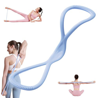 Figure 8 Resistance Band for Women Men, Non‑Slip Handles Exercise Band, Home Gym Fitness Equipment for Yoga, Pilates, Stretching & Physical Therapy (25 lbs) - color: Blue
