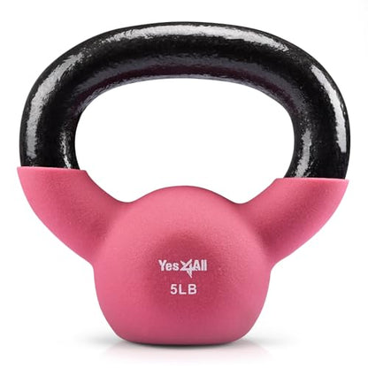 Yes4All Kettlebell - 5, 10 & 15 LB Neoprene Coated Cast Iron Kettlebells, Wide Grip Handle & Flat Bottom for Swings, Squats, Deadlifts, Push Ups & Full Body Training at Home Gym