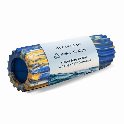 Ripple Travel Foam Roller (11" x 3.35") Firm Mini Foam Roller for Physical Therapy, Deep Tissue Massage, Back Pain, High Density, Wave Textured, Yoga, Exercise (Royal Gold & Natural Marbled) - color: Royal, Gold & Natural Marbled