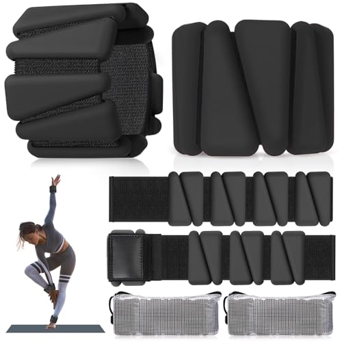 Wrist and Ankle Weights for Women Men Set of 4(1 lb Each) adjustable Arm Leg Silicone Weighted Wristbands Bracelets for Pilates Yoga Gym Workout Running Walking Strength Training(Black) - color: Black
