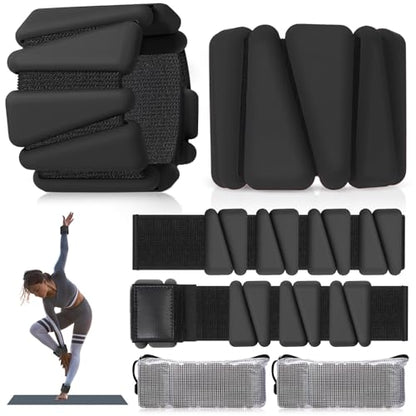 Wrist and Ankle Weights for Women Men Set of 4(1 lb Each) adjustable Arm Leg Silicone Weighted Wristbands Bracelets for Pilates Yoga Gym Workout Running Walking Strength Training(Black) - color: Black
