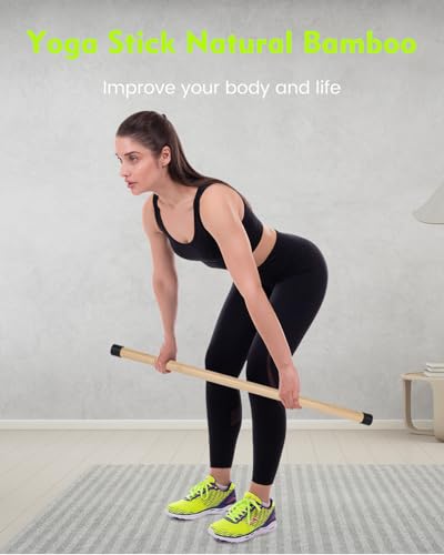 Yoga Stick, 5ft Exercise Stick for Mobility, Stretching Stick with Non-Slip Ends, Exercise Dowel for Pilates, Balance Pole and Stretch Bar for Stretching Equipment - size: 1 PCS 58 inches Natural Bamboo
