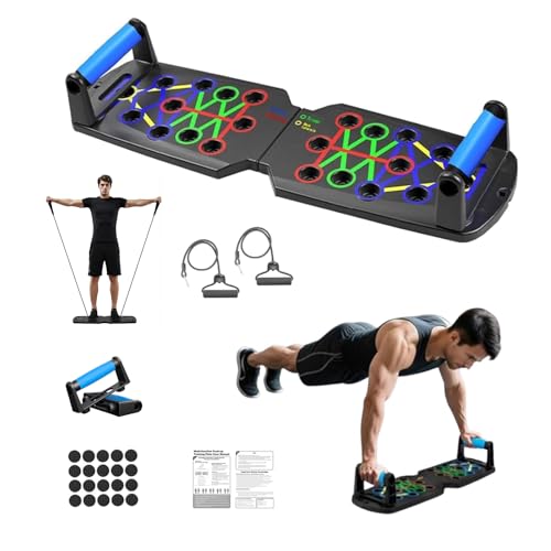 Push Up Board for Men - 15-in-1 Foldable Pushup Board with Push Up Bar, Handles & Bands, Portable Home Gym & Workout Equipment for Chest Exercise, for Teen Boys 16-18 & Gym Lovers - color: BLACK-1