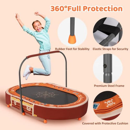 Indoor Trampoline, 55" Foldable Trampoline with Handle, Oval Trampoline for Kids, Play Rebounder, Kids Trampoline Indoor, Gift for Girls Age 3+